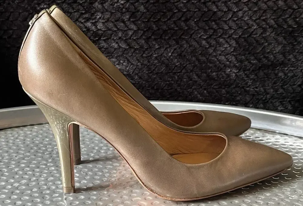 Women's Coach High Heels Green Brown Silver Heel Logo Size 9B